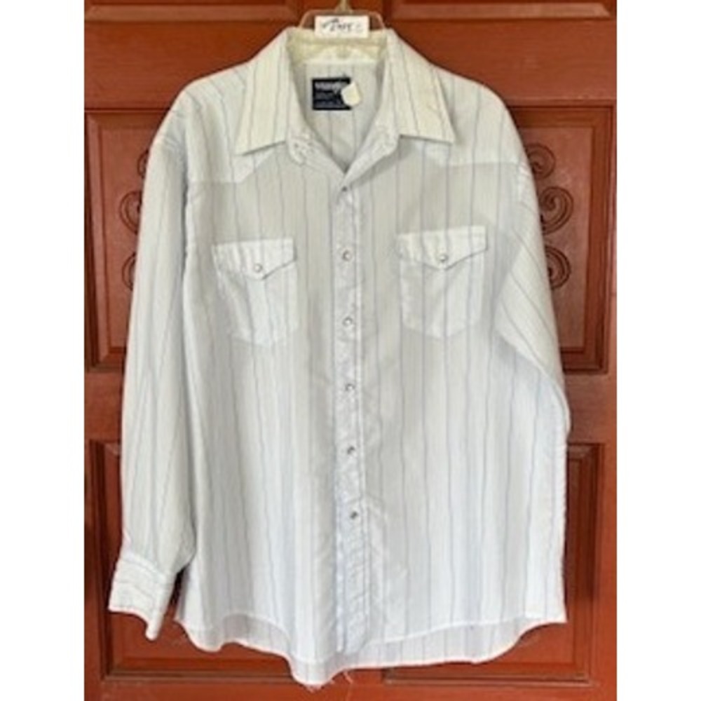 VTG Wrangler Western Shirt Cowboy Cut Reg Fit Long Sleeve X Long Tails 17 1/2 35